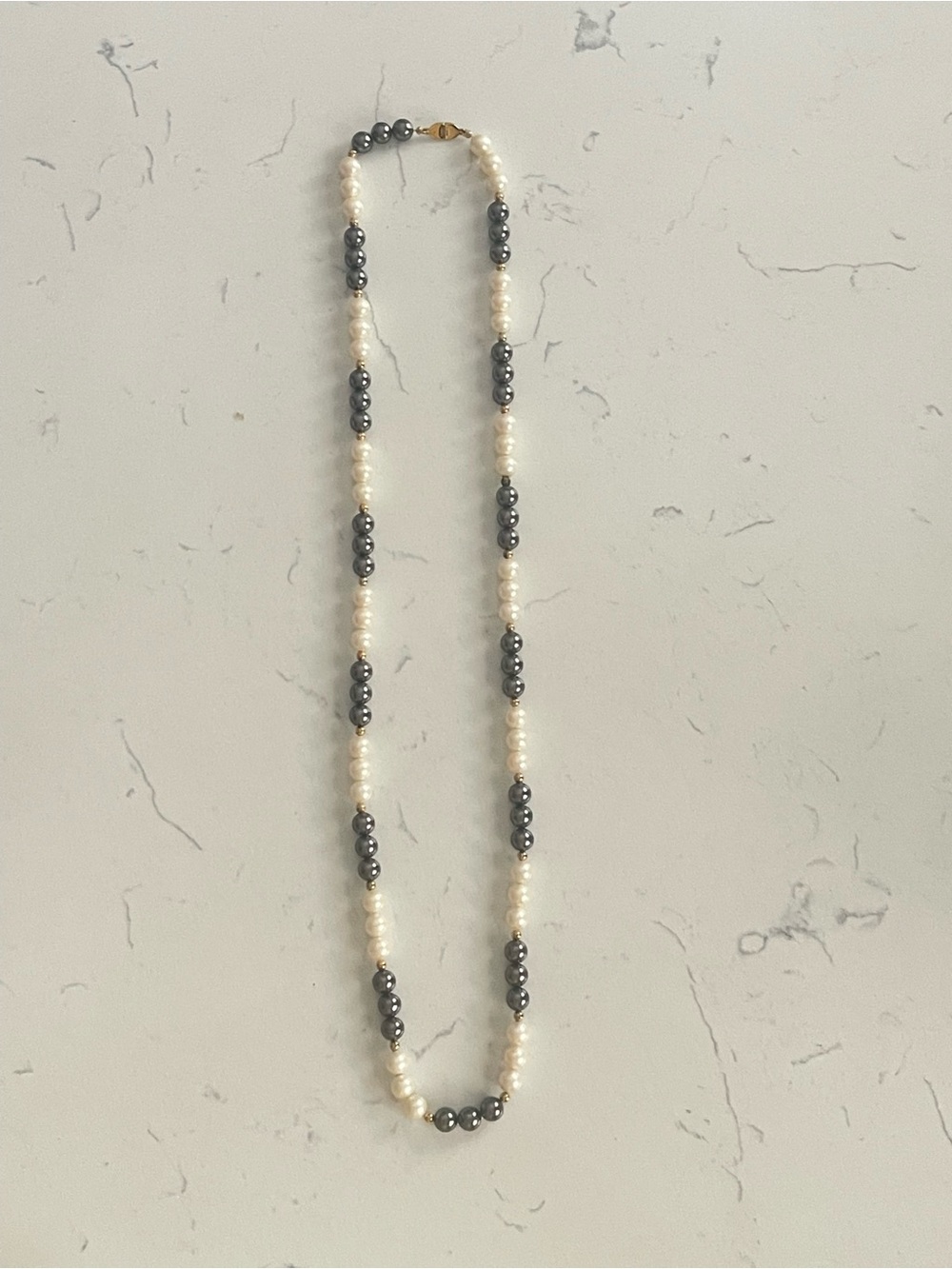 Pearl and Hematite Bead Necklace - White and Gray